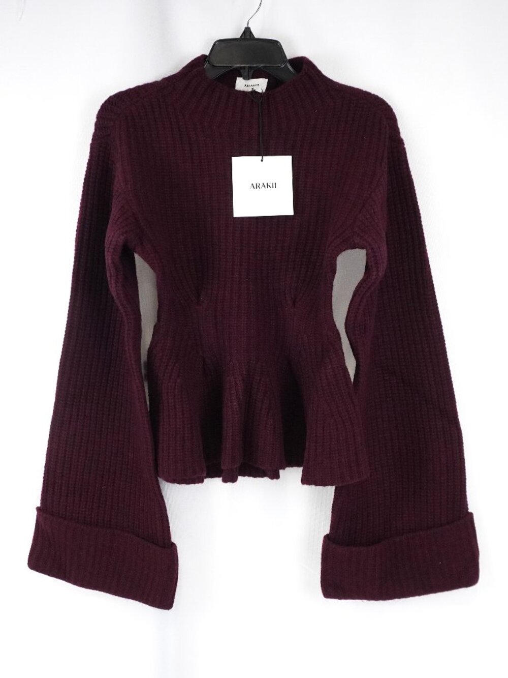 Arakii Heavy Knitted Peplum Bodice Sweater In Burgundy Women's Size XS - NWT